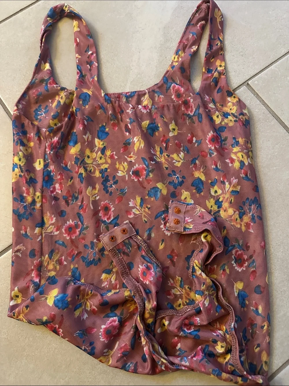 Lulu's Mauve Floral One-Piece body suit with Yellow & Blue Flowers